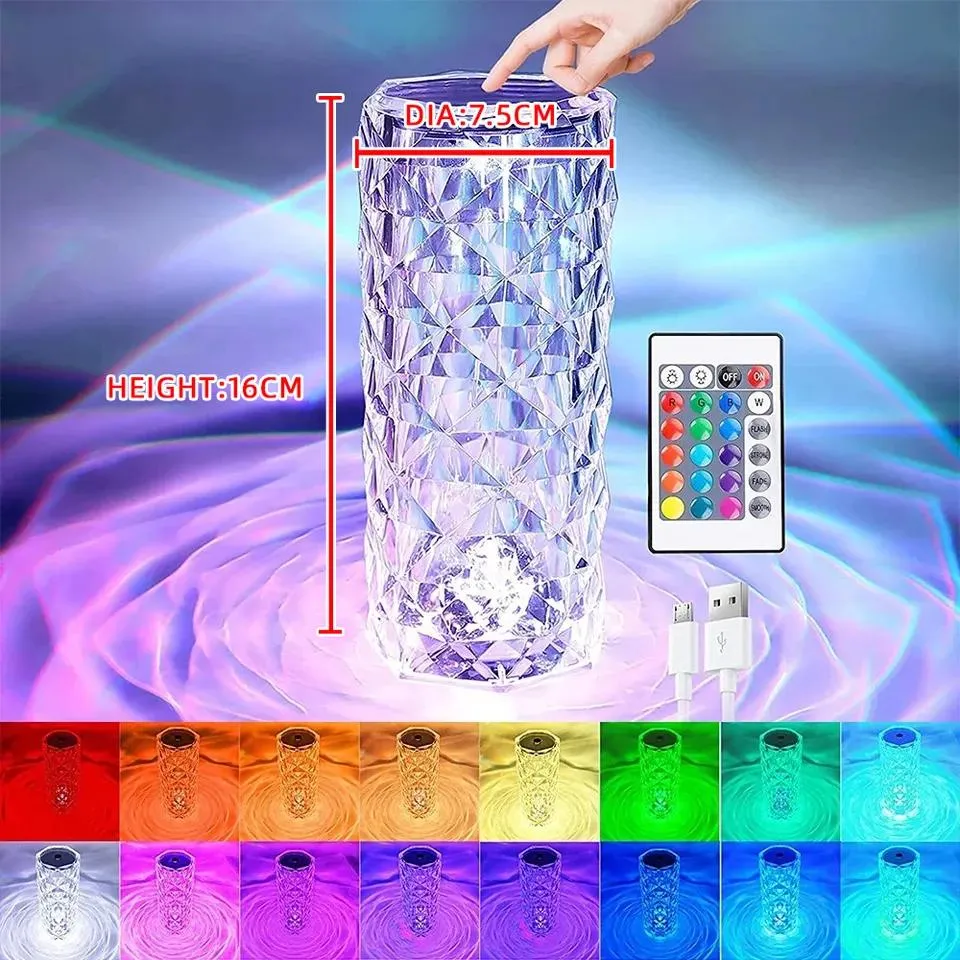 Indoor Dimmable Remote Control Acrylic LED Crystal Touch Control Rose Table Lamp